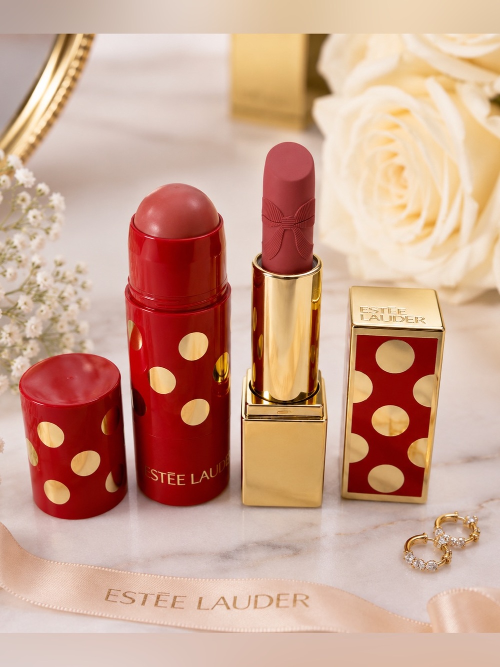 Estée Lauder Limited Edition Lipstick & Blush Set NEW Velvet Ribbon Dusty Rose